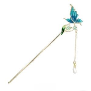 Elegant Butterfly Hair Stick with Blue and Green Accents